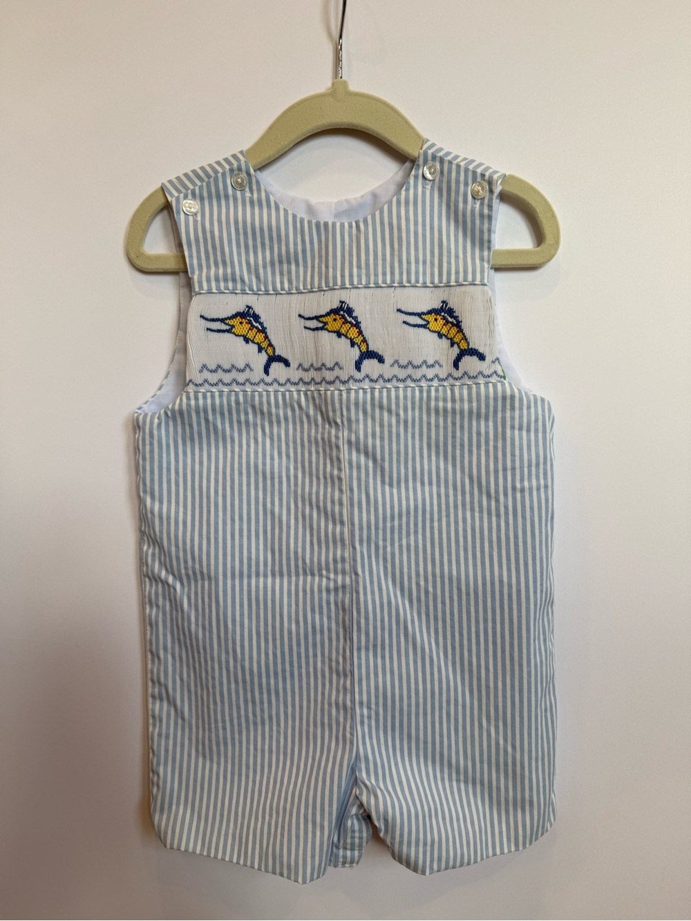 Velani Classics Blue & White Striped Smocked Baby Romper